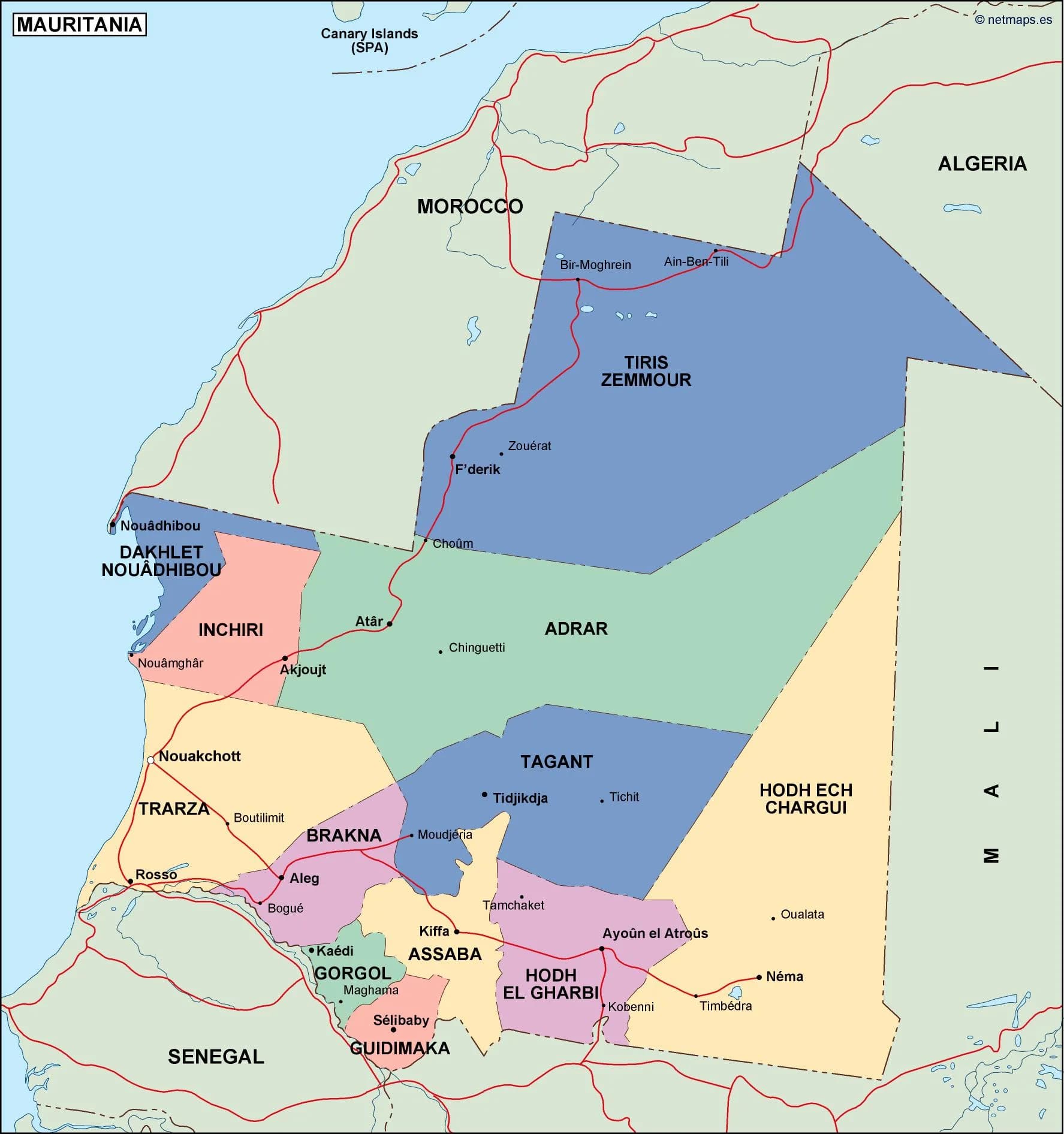 Mauritania Political Map