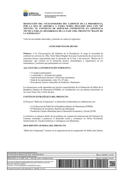 Canary Islands Gov. — Technical Assistance Approval