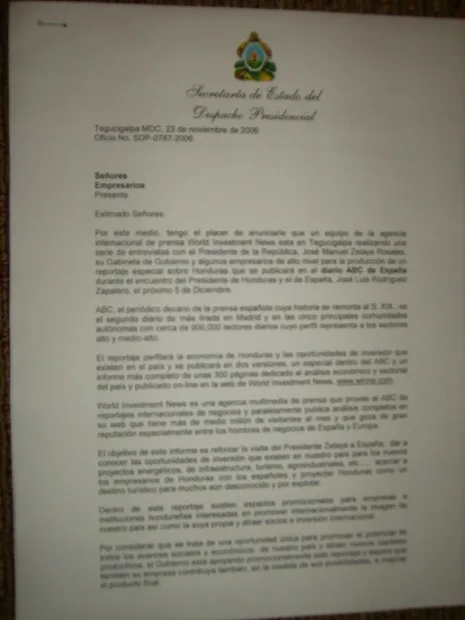 Honduras — Opening Letter (1)