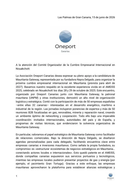 ONE PORT — Carta de Apoyo (ES)