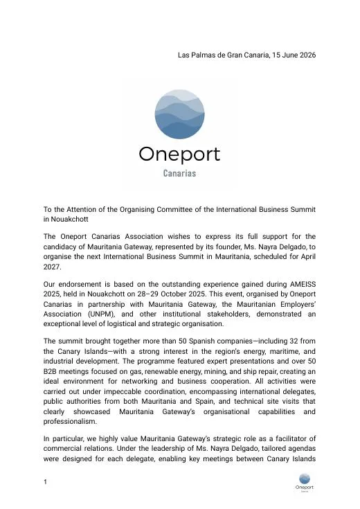 ONE PORT — Support Letter (EN)