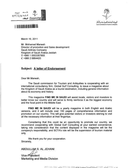 SAUDIA — Endorsement