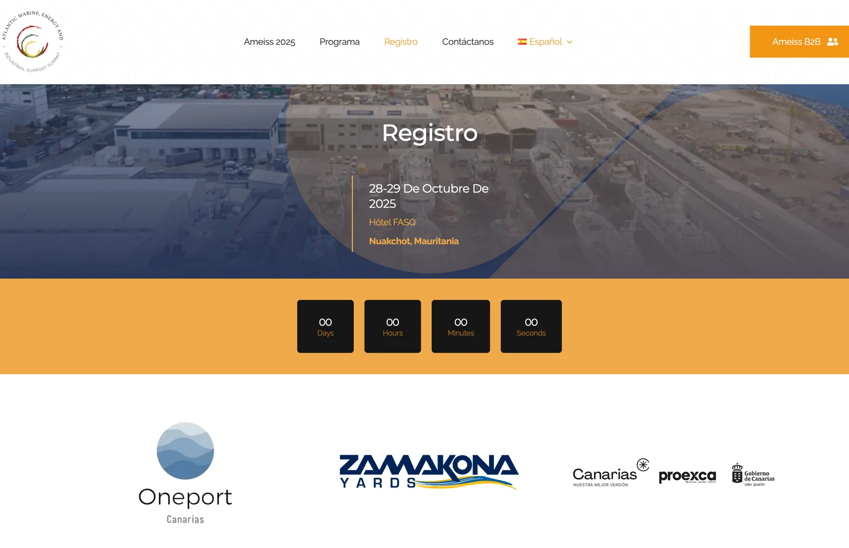 Delegate registration page with live event countdown