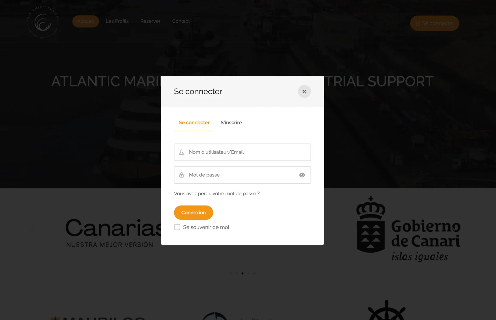 Participant login and sign-up modal on the B2B portal