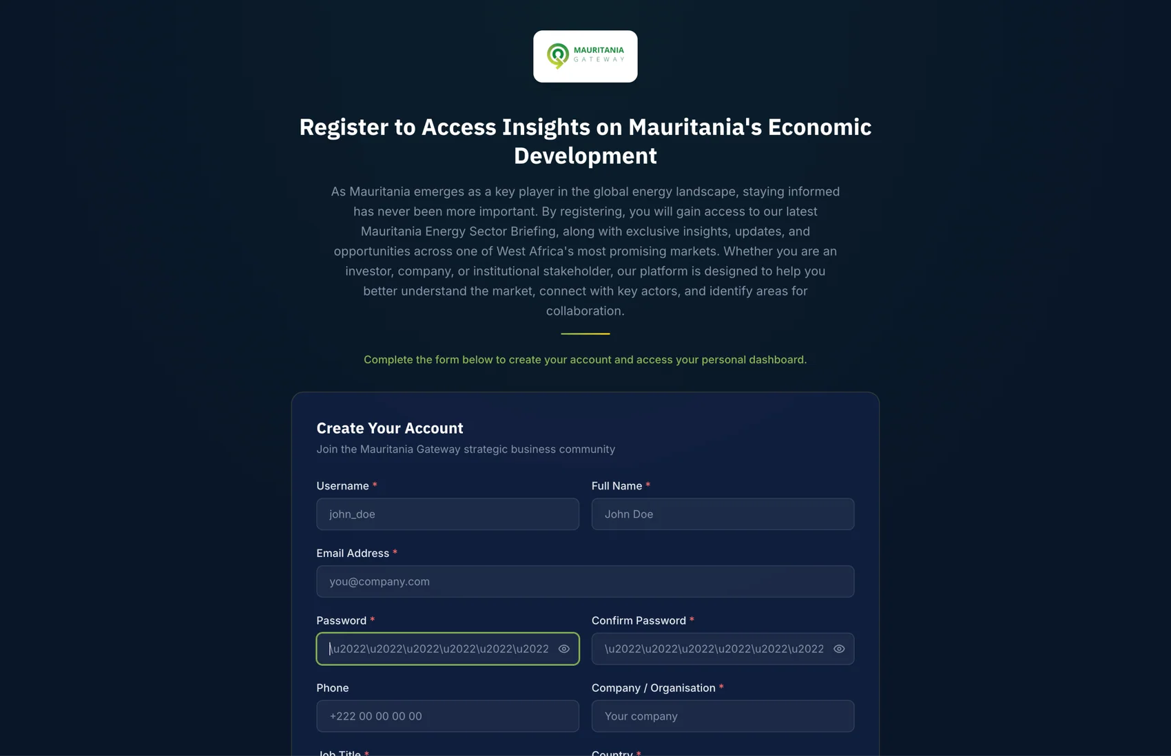 Member registration unlocking the personal dashboard and sector intelligence briefings