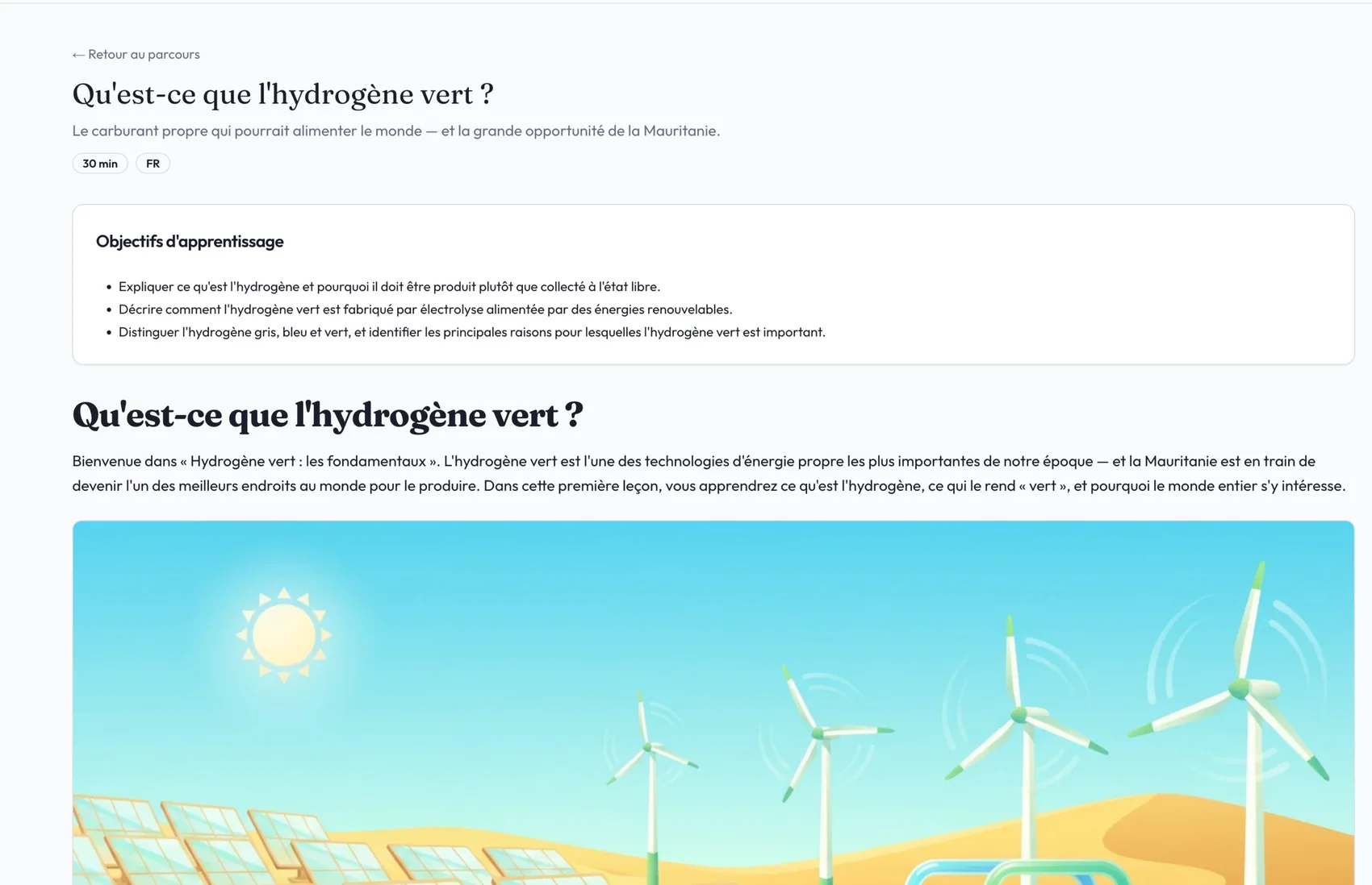 Lesson player delivering multilingual course content, here in French