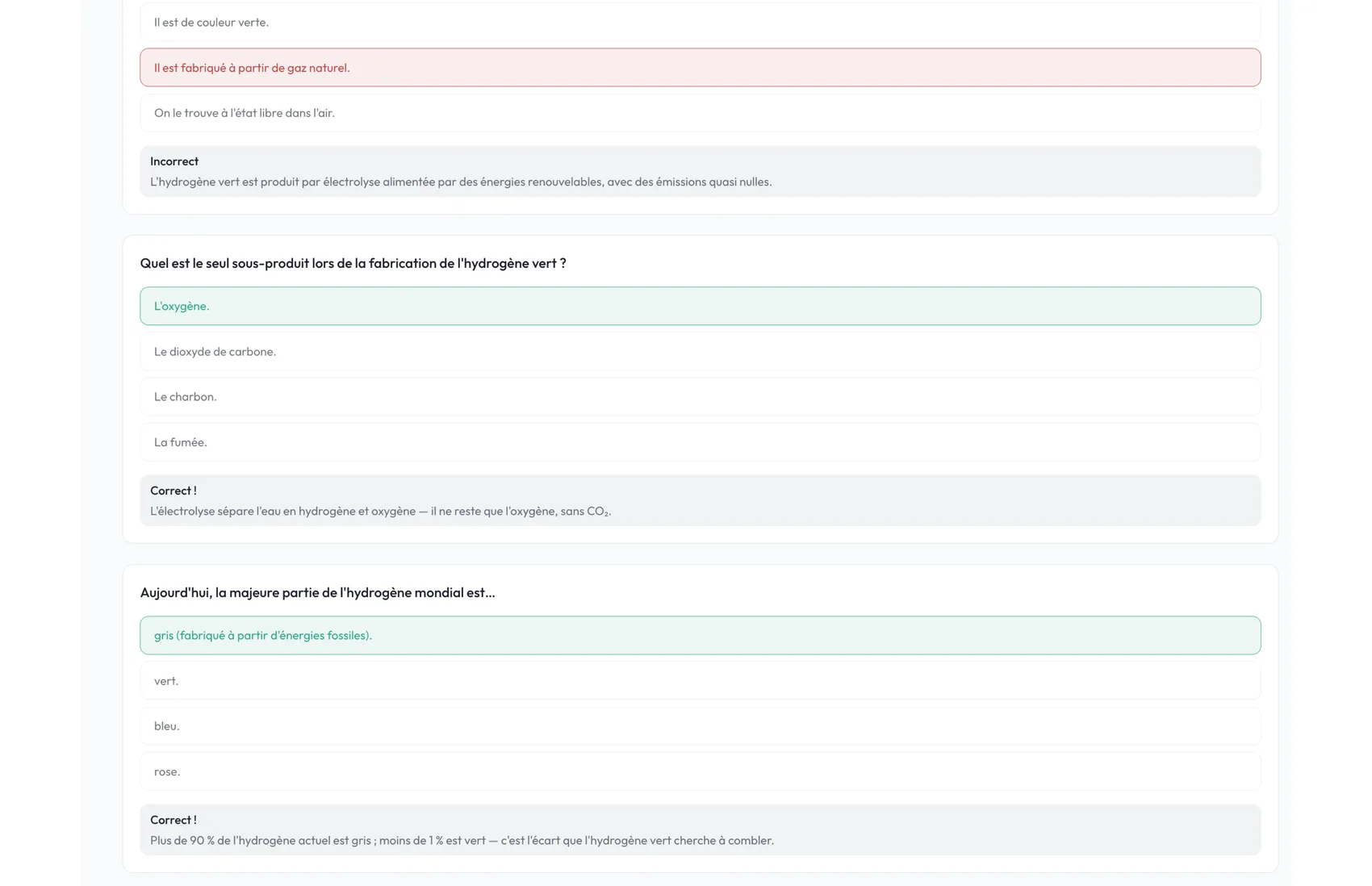 Knowledge-check quiz with instant answer feedback and explanations