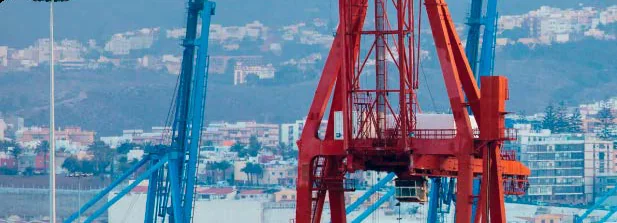 Container gantries and a mobile harbour crane in the Port of Las Palmas.