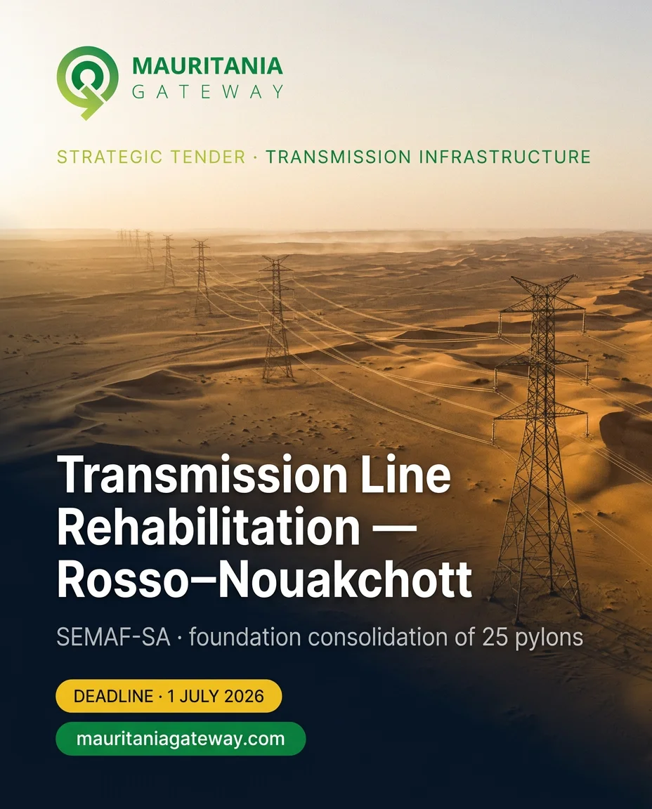 Rehabilitation of the foundations of 25 pylons on the high-voltage transmission line between Rosso and Nouakchott